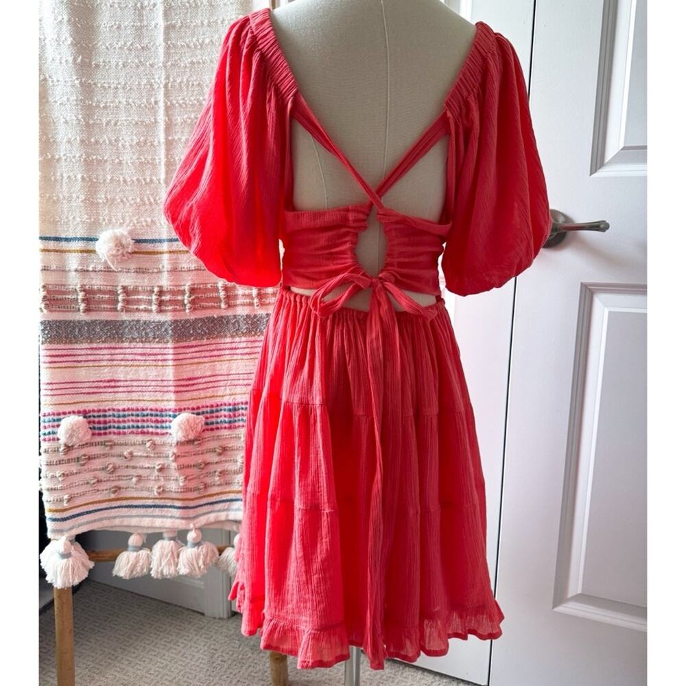 Free People Perfect Day Watermelon Short Puff Sleeve Mini Dress Women’s Size XS - Picture 4 of 10